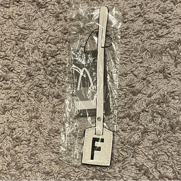 NWT “K•Carroll” Bag Tag Monogram Letter “F” White Bag Tag with “Black” Letter - Picture 5 of 7